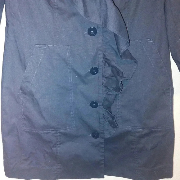 CAbi #6024 POSE Navy Blue Ruffle Front Button Up Coat Jacket Size Small - Picture 3 of 6